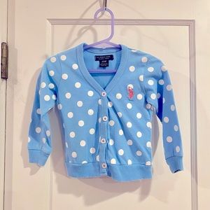Carolina blue and white US Polo Association polka dot cardigan 24 mo girls